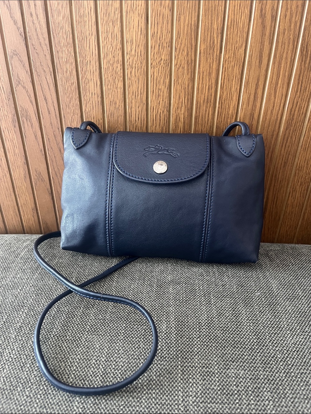 Longchamp Navy Leather Crossbody with Flap